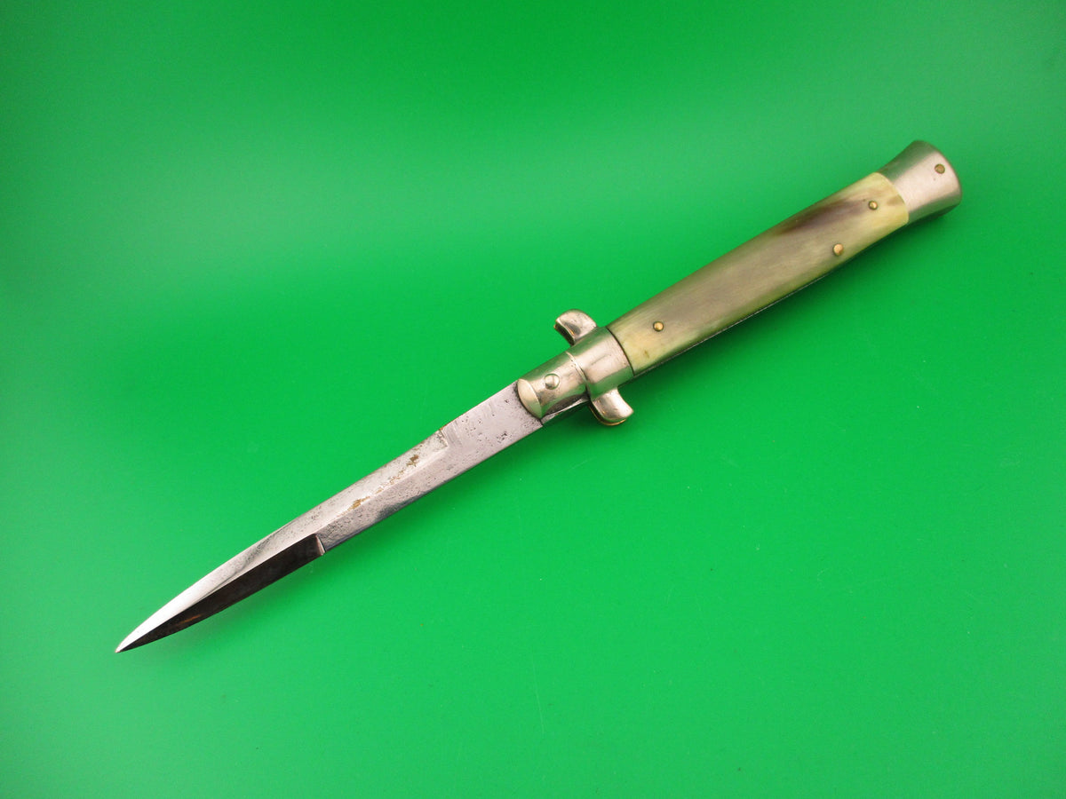 LATAMA ITALY 23cm Italian Picklock Green & Yellow horn 1950s vintage automatic knife