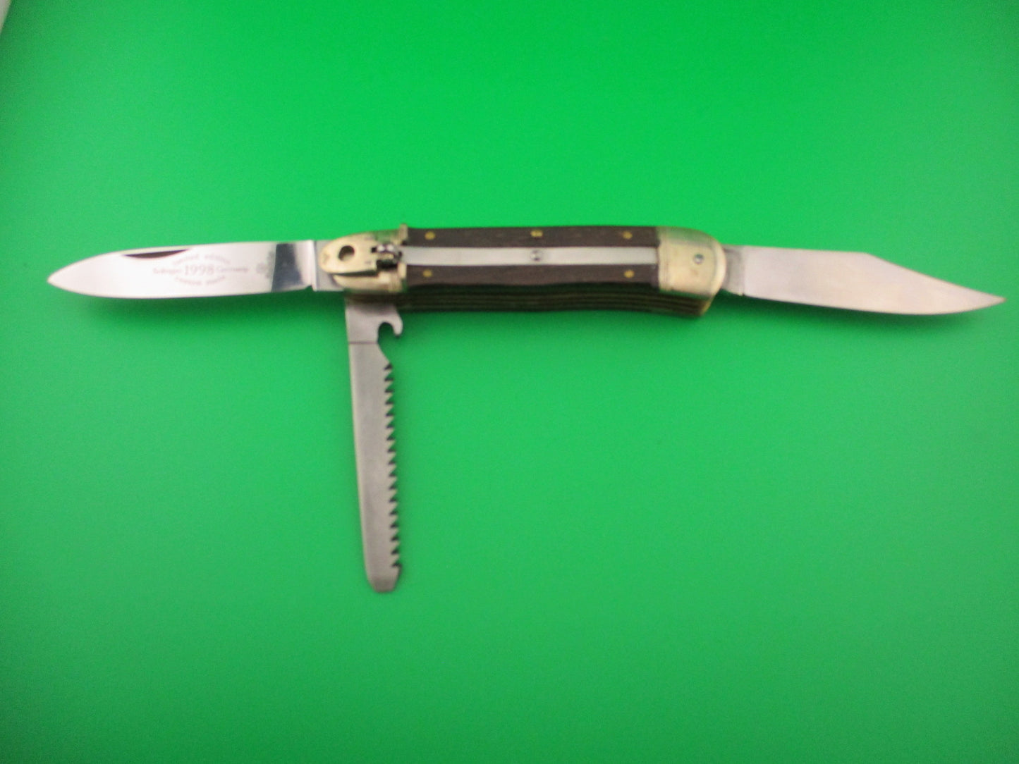 Hubertus 11cm Limited Edition 3 Blade 1998 Custom Made Wood Lever automatic knife
