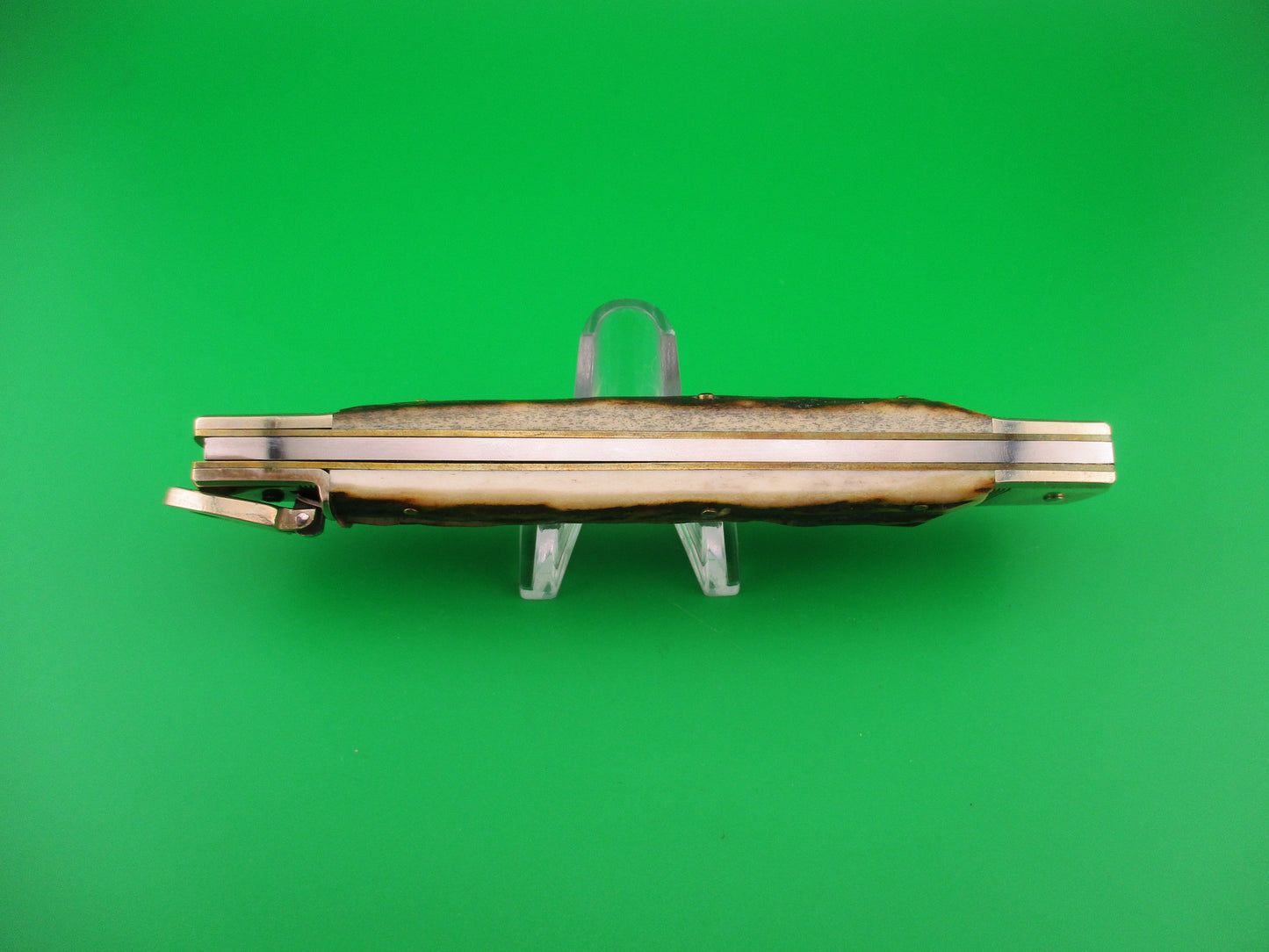 Hubertus 14cm German Slimline Stag Spear point blade Lever automatic knife