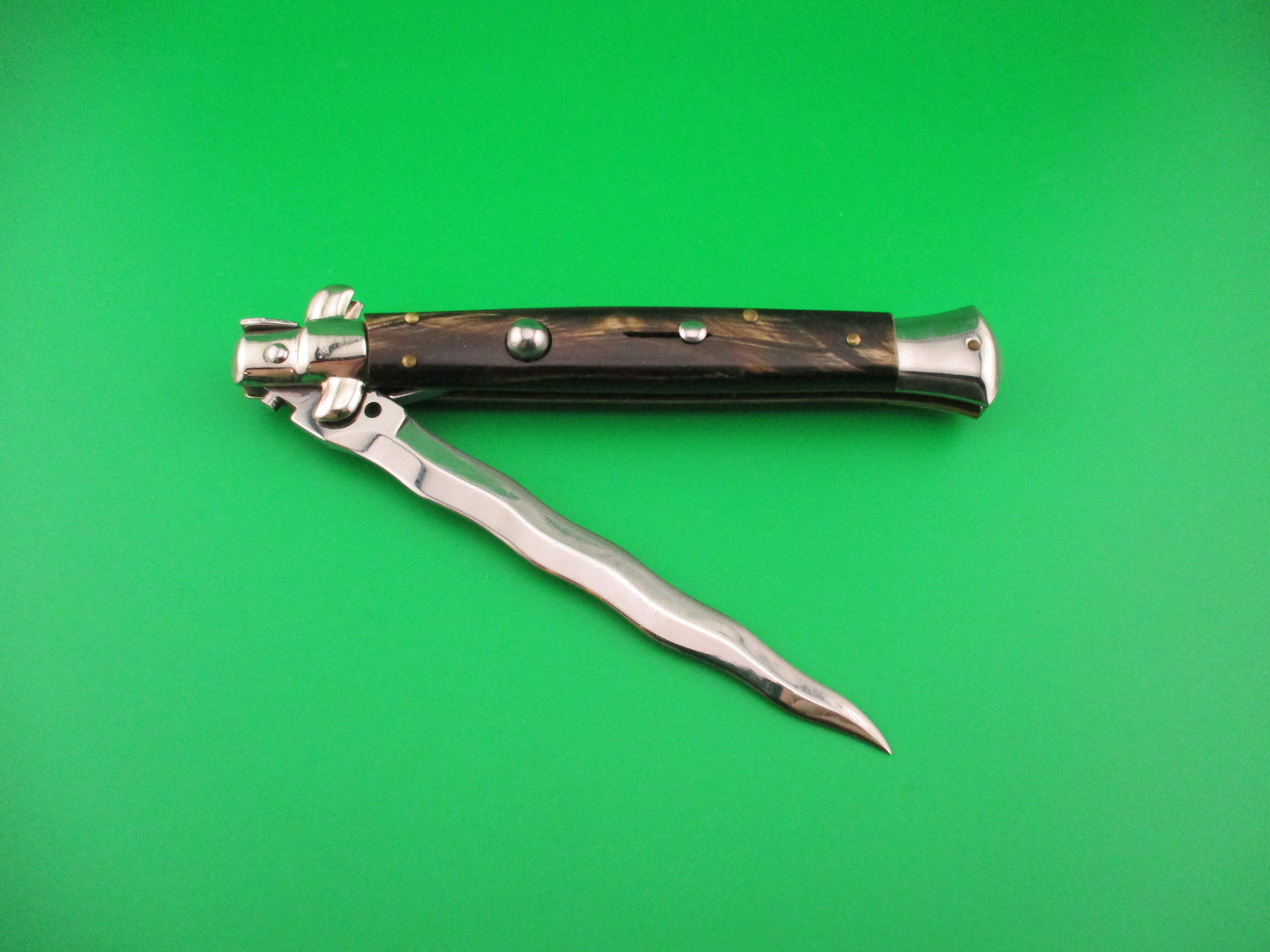 ITALY INOX 28cm Italian Swivel Bolster KRIS Brown horn automatic knife