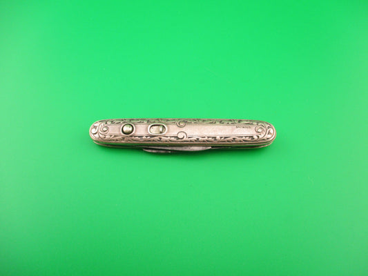 SHAPLEIGH DE HDW CO Small 2 7/8" Sterling Double Deluxe Scroll automatic knife B23