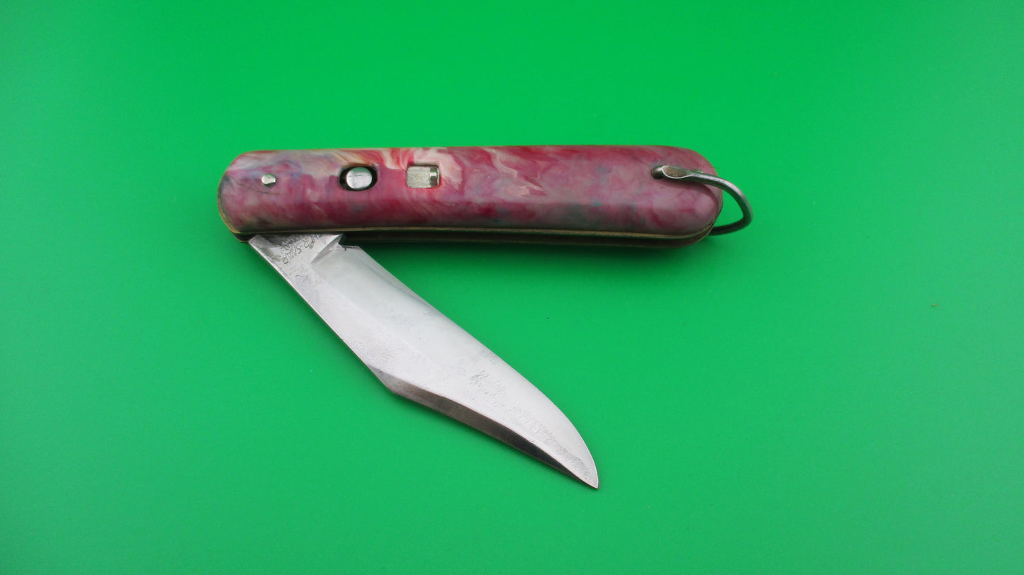 COLONIAL SHUR-SNAP Fatjack Red, white & green swirl vintage 1950s switchblade knife