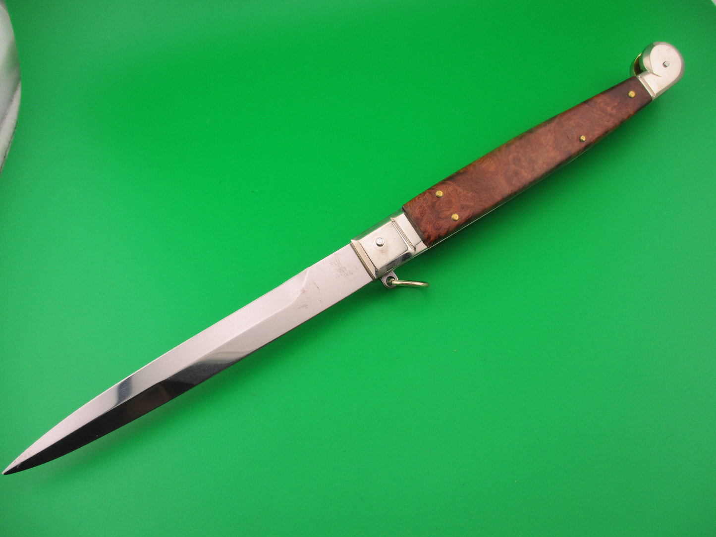 AGA CAMPOLIN 30cm Italian Sicilian Ring Pull Burl wood automatic knife