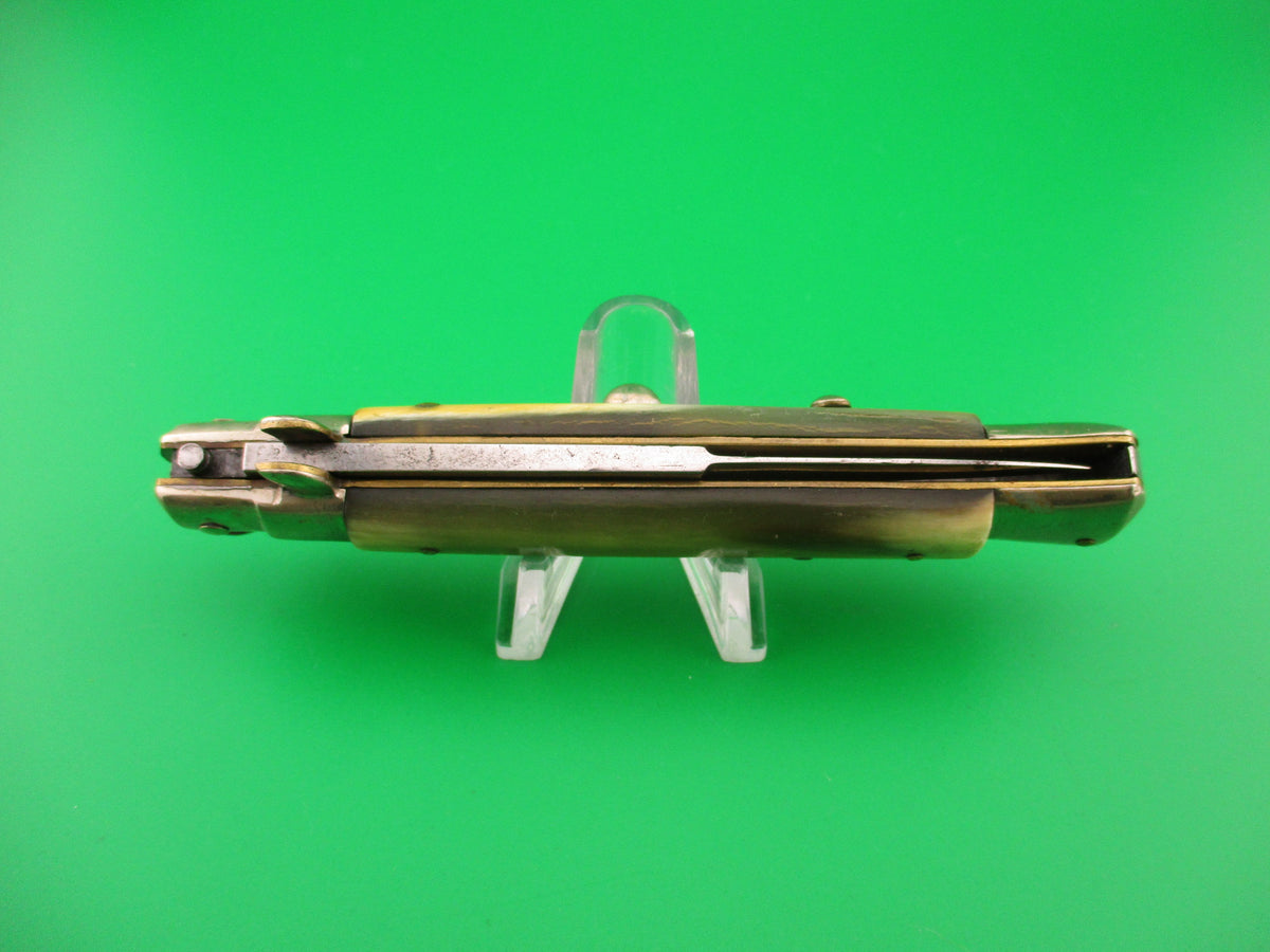 LATAMA ITALY 23cm Italian Picklock Green & Yellow horn 1950s vintage automatic knife