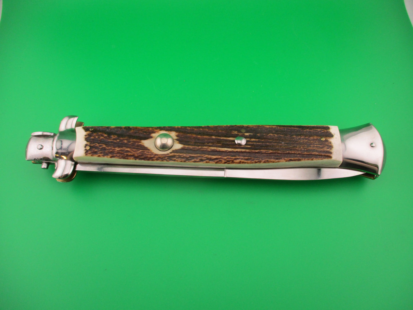 ROSTFREI ITALY 45cm Italian Stiletto Swivel bolster Stag 18 inch automatic knife