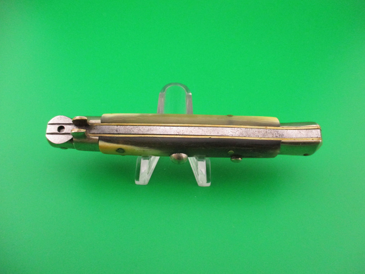 LATAMA ITALY 23cm Italian Picklock Green & Yellow horn 1950s vintage automatic knife