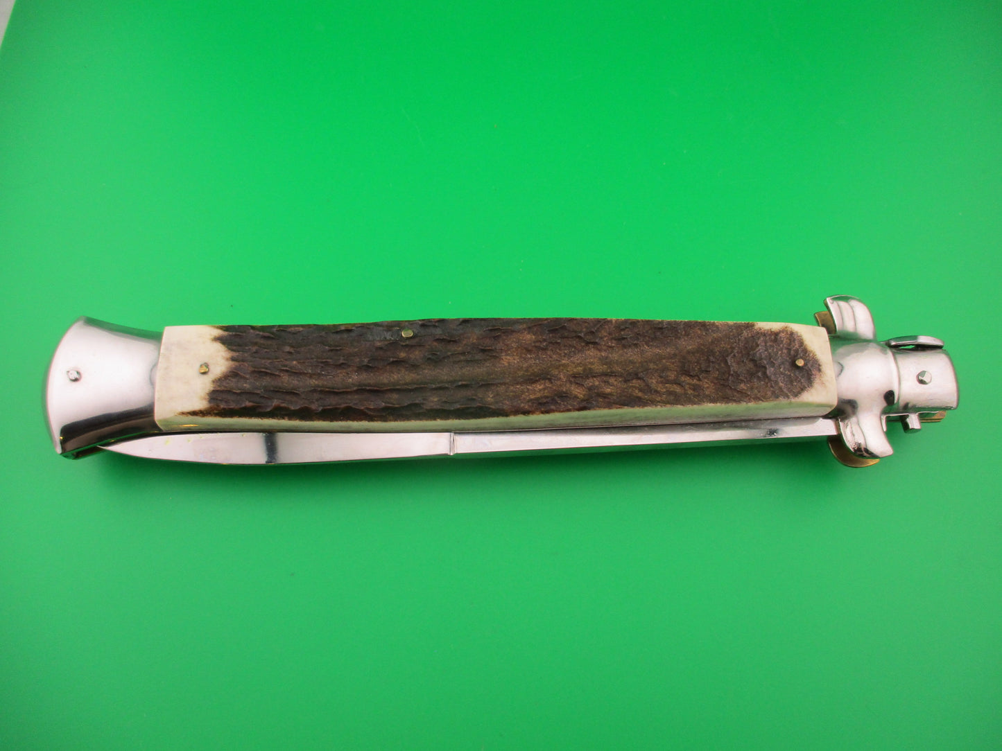 ROSTFREI ITALY 45cm Italian Stiletto Swivel bolster Stag 18 inch automatic knife