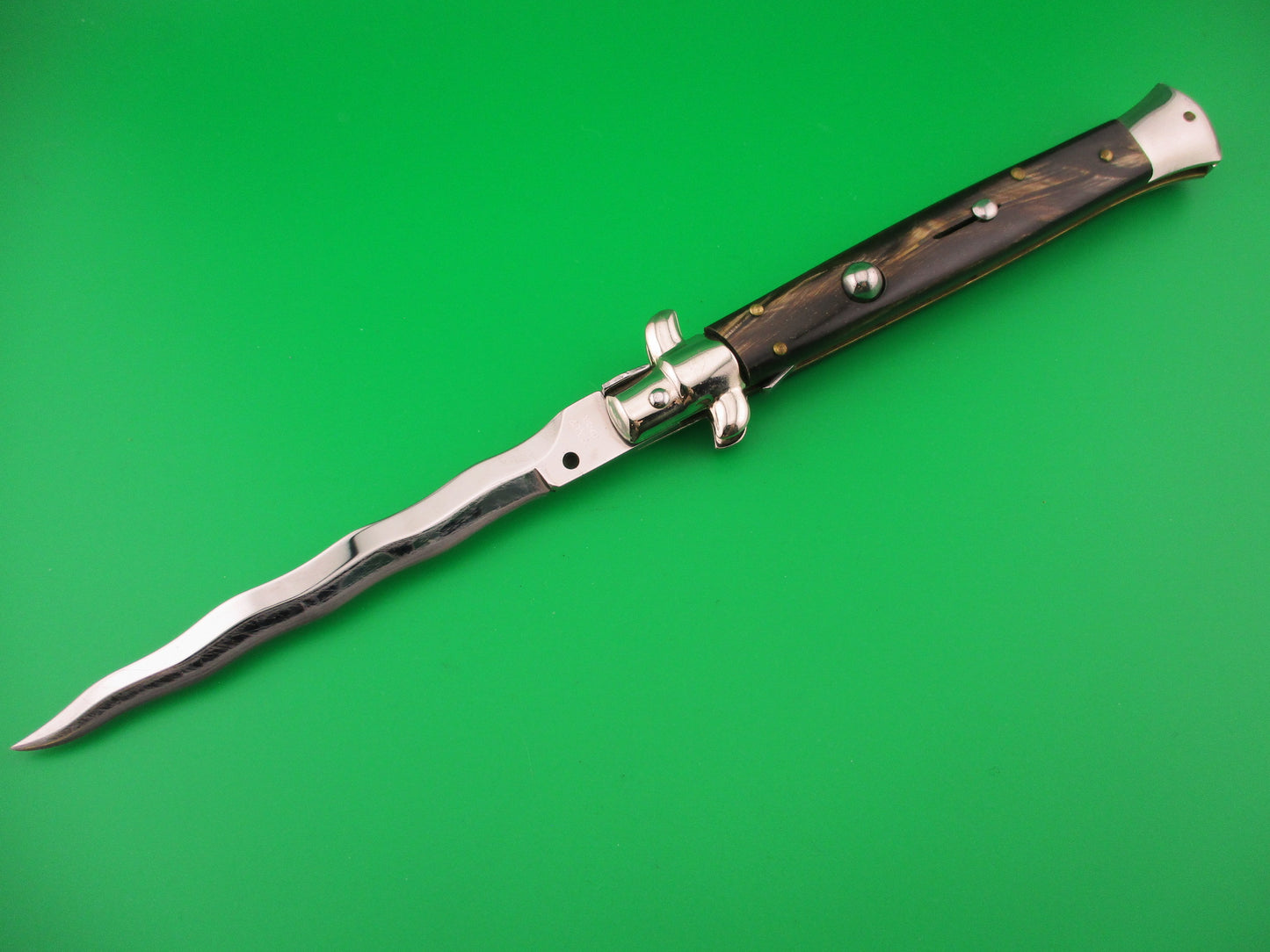 ITALY INOX 28cm Italian Swivel Bolster KRIS Brown horn automatic knife