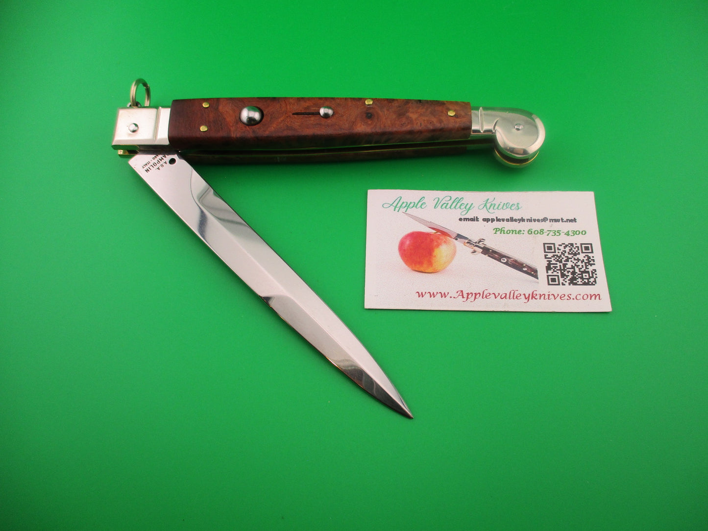 AGA CAMPOLIN 30cm Italian Sicilian Ring Pull Burl wood automatic knife