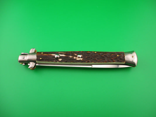 MANIAGO ITALY 33cm Quality Italian Stiletto Stag swivel nickel silver bolsters automatic knife