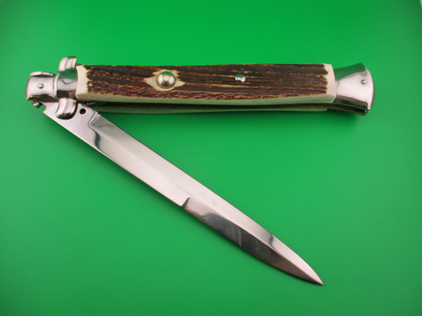 ROSTFREI ITALY 45cm Italian Stiletto Swivel bolster Stag 18 inch automatic knife