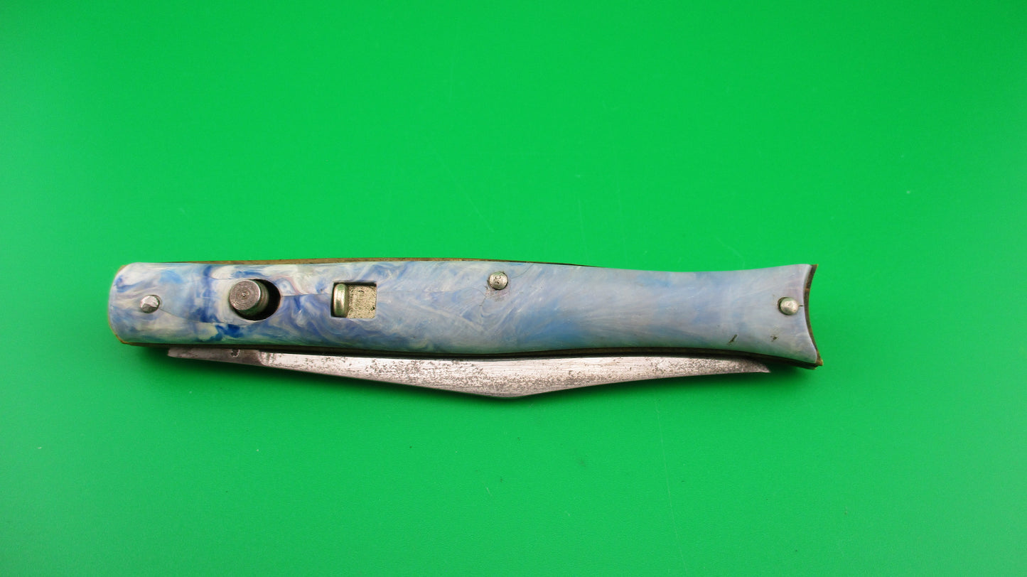 Edgemaster Fishtail Blue White Red swirl 1950s vintage switchblade