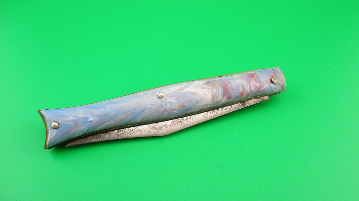 Edgemaster Fishtail Blue White Red swirl 1950s vintage switchblade
