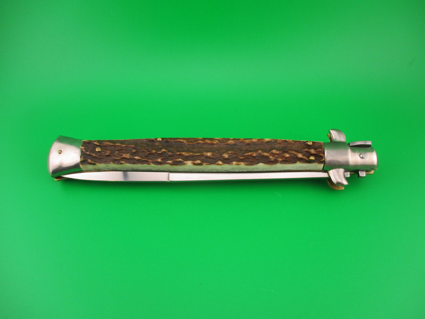 MANIAGO ITALY 33cm Quality Italian Stiletto Stag swivel nickel silver bolsters automatic knife