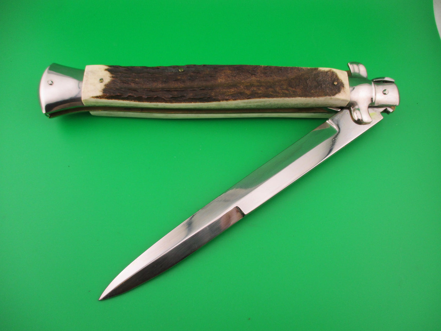 ROSTFREI ITALY 45cm Italian Stiletto Swivel bolster Stag 18 inch automatic knife