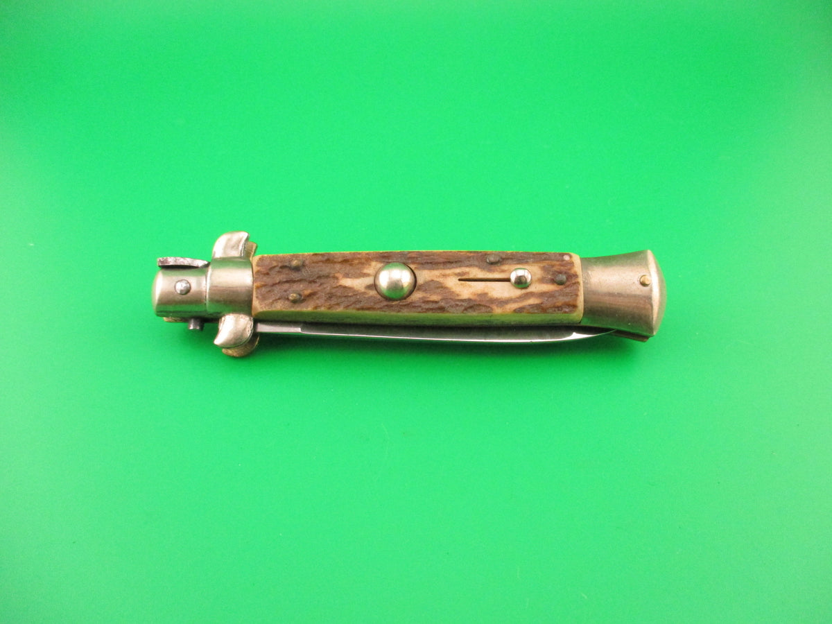 Sterile 20cm Italian transitional Stiletto Stag 1970s vintage automatic knife