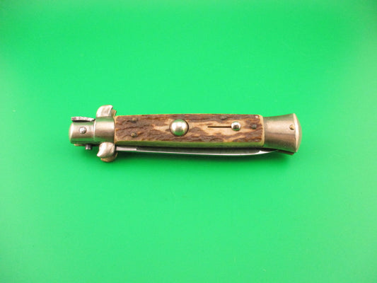 Sterile 20cm Italian transitional Stiletto Stag 1970s vintage automatic knife