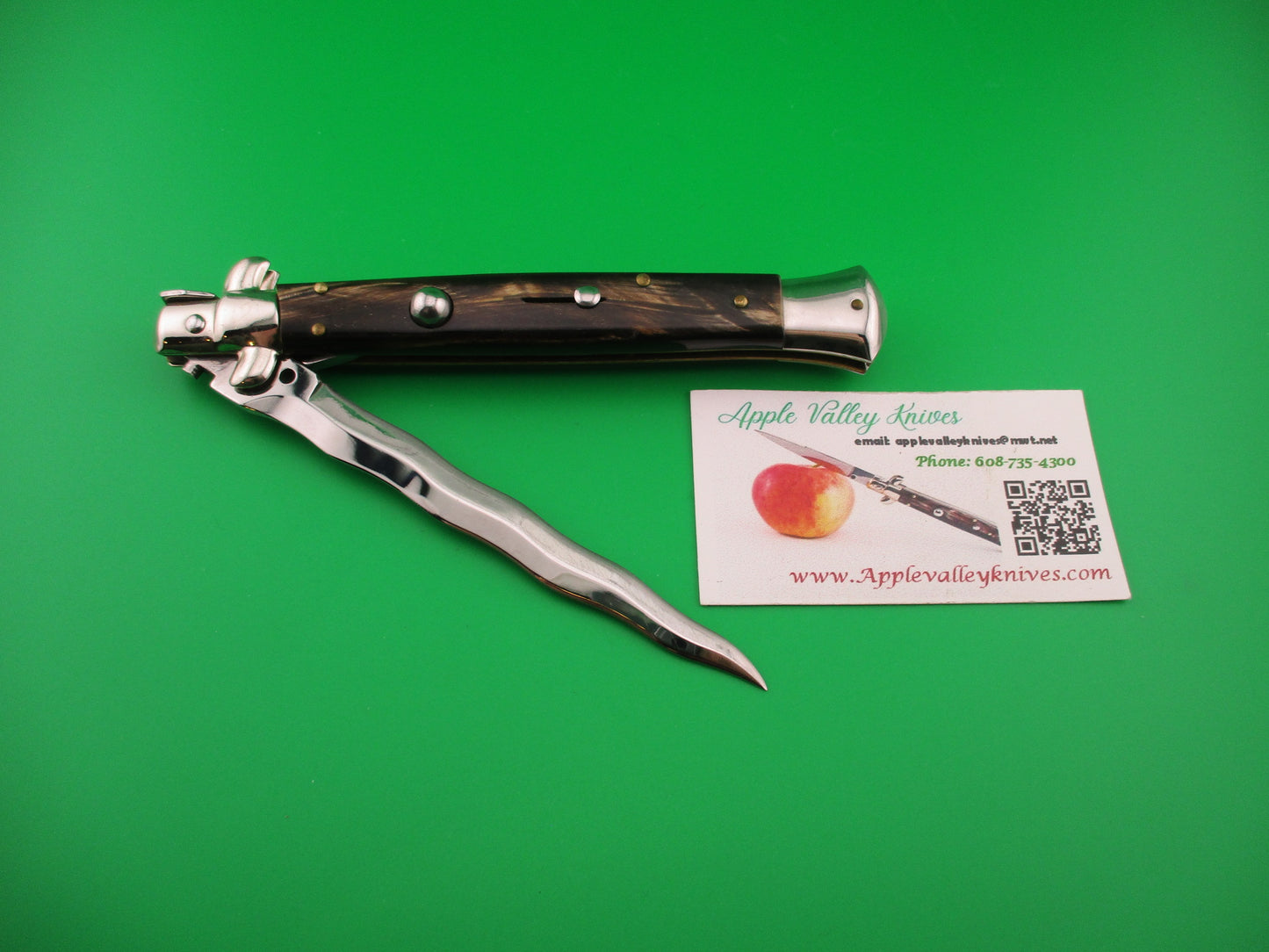 ITALY INOX 28cm Italian Swivel Bolster KRIS Brown horn automatic knife