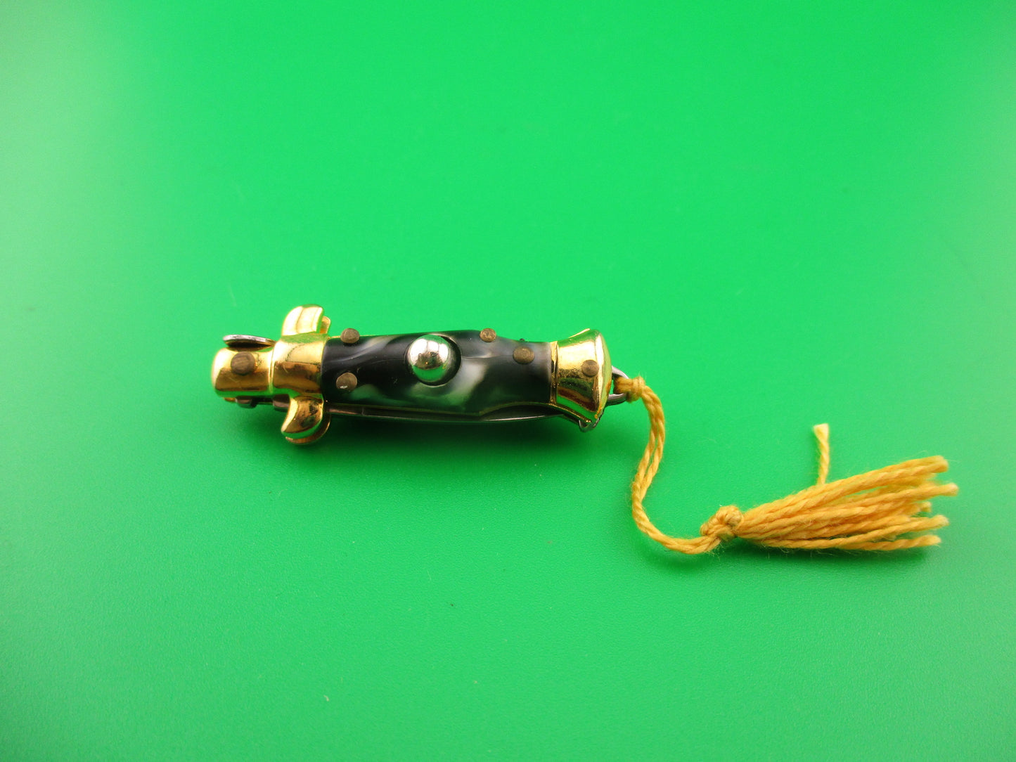 INOX 7cm Italian Mini Picklock Gold 4 pin vintage automatic knife Yellow tassel