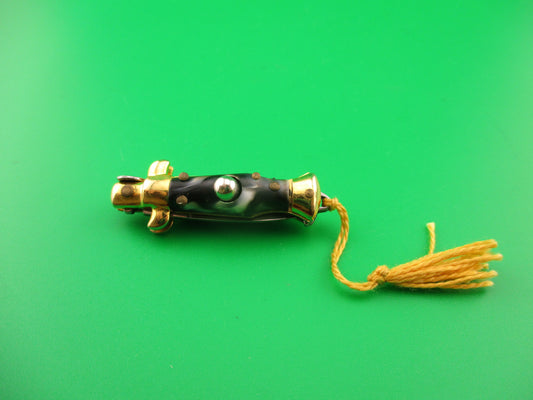 INOX 7cm Italian Mini Picklock Gold 4 pin vintage automatic knife Yellow tassel