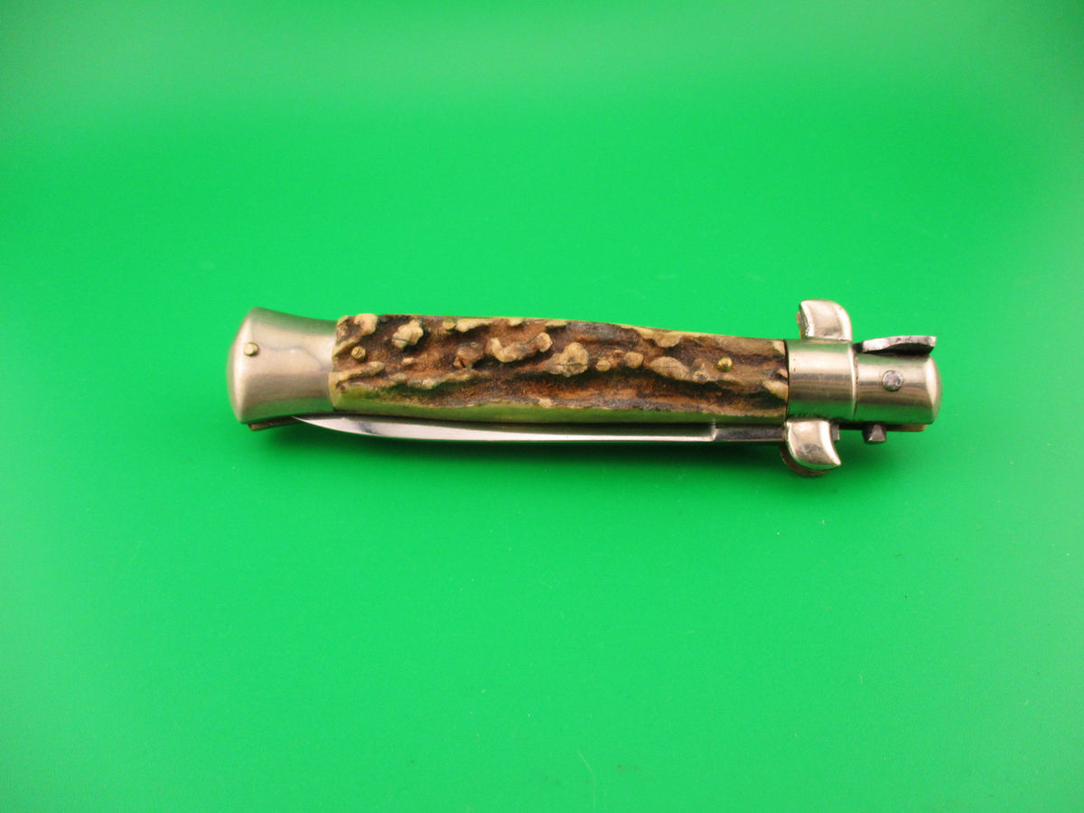 Sterile 20cm Italian transitional Stiletto Stag 1970s vintage automatic knife