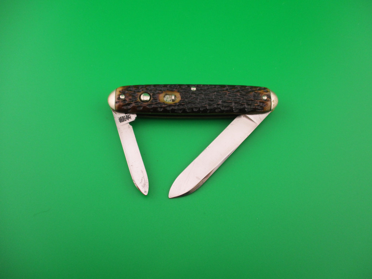 SCHRADE CUT CO Early Large Double 7503 Bone tip bolster antique automatic knife