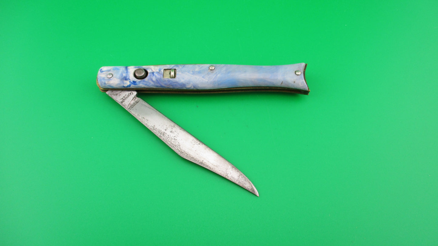 Edgemaster Fishtail Blue White Red swirl 1950s vintage switchblade