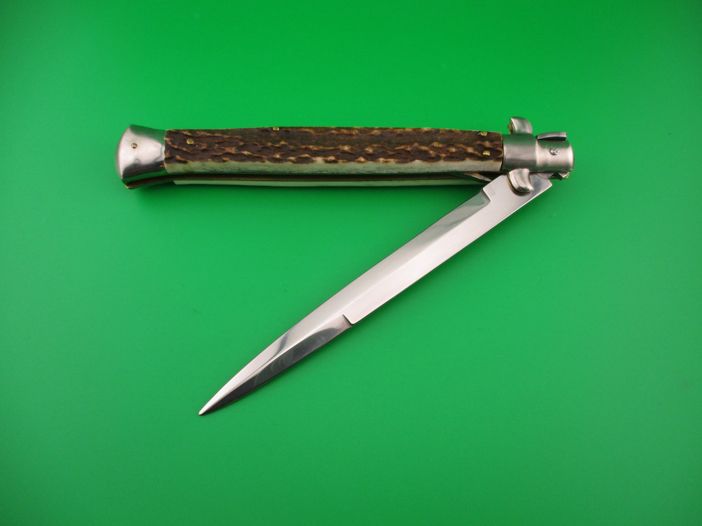 MANIAGO ITALY 33cm Quality Italian Stiletto Stag swivel nickel silver bolsters automatic knife