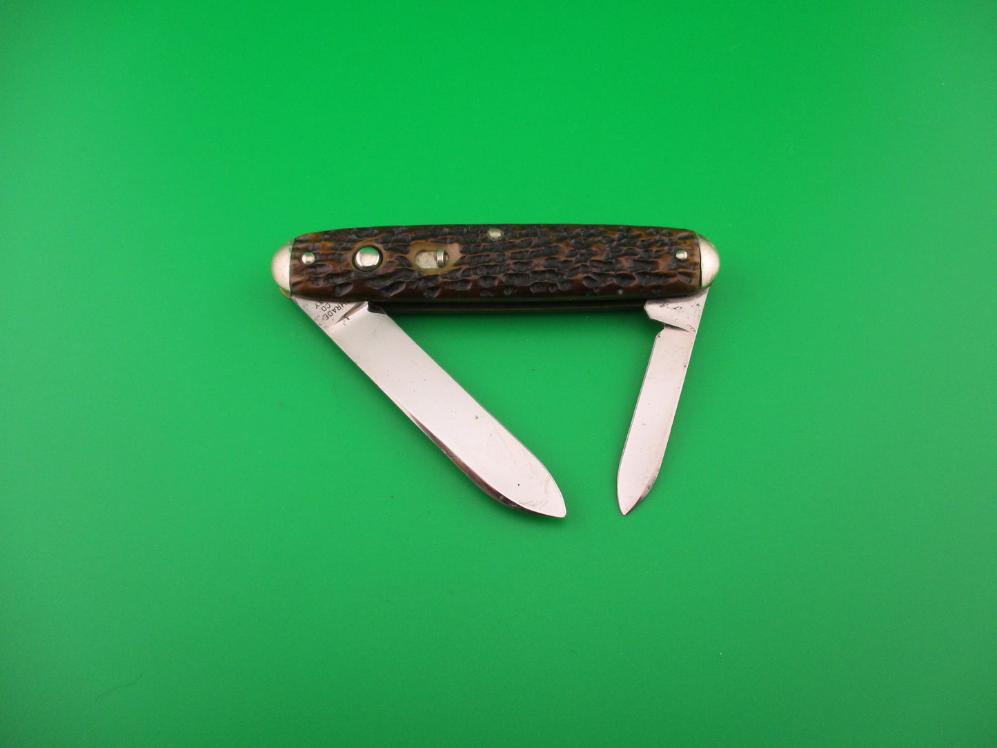 SCHRADE CUT CO Early Large Double 7503 Bone tip bolster antique automatic knife