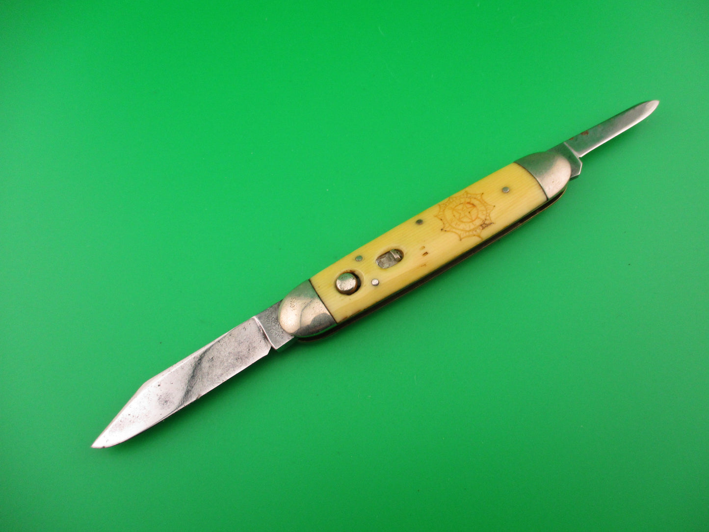 SHAPLEIGH HDW CO Large Double Ivory American Legion vintage automatic knife