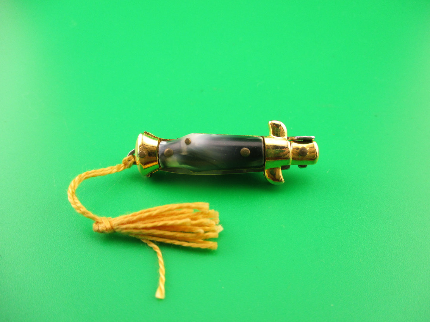 INOX 7cm Italian Mini Picklock Gold 4 pin vintage automatic knife Yellow tassel