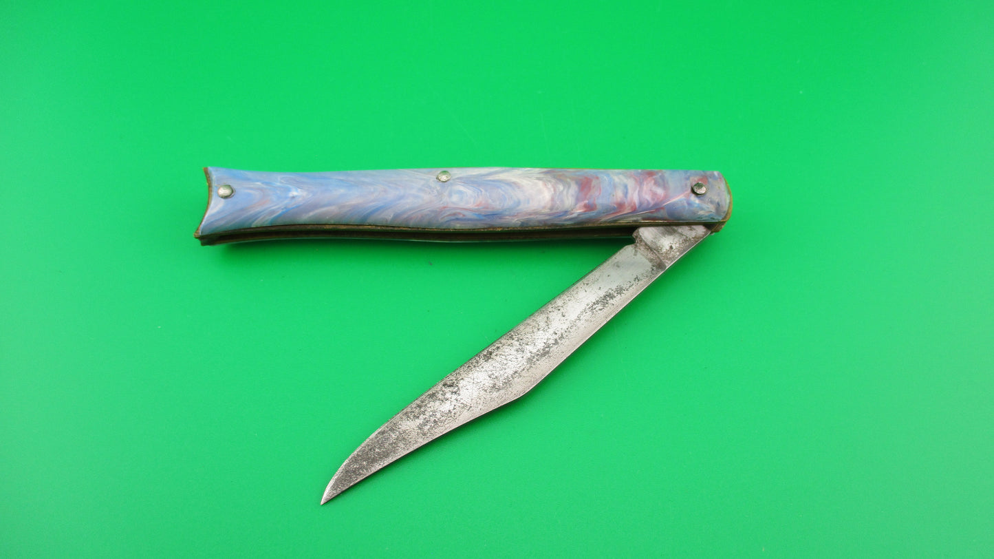 Edgemaster Fishtail Blue White Red swirl 1950s vintage switchblade