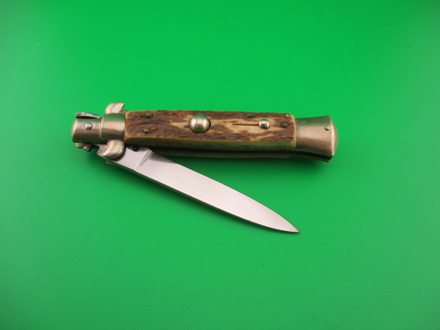 Sterile 20cm Italian transitional Stiletto Stag 1970s vintage automatic knife