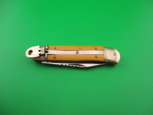 Hubertus 8cm West German Liliput Lever Yellow Micarta File work automatic knife