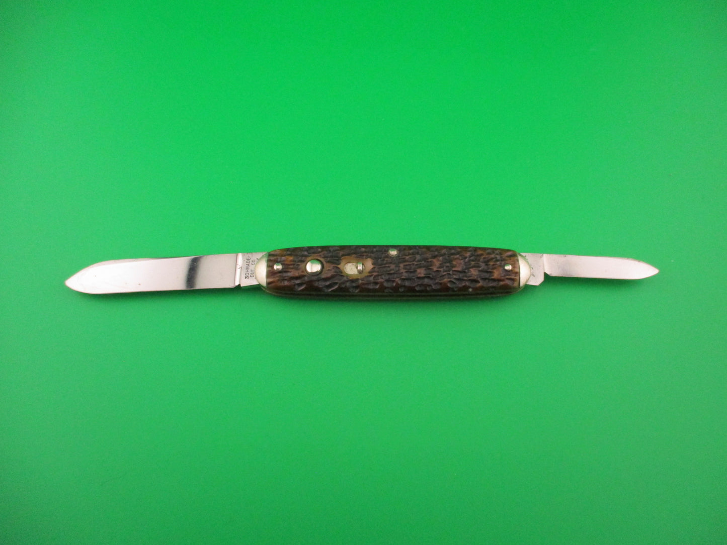 SCHRADE CUT CO Early Large Double 7503 Bone tip bolster antique automatic knife