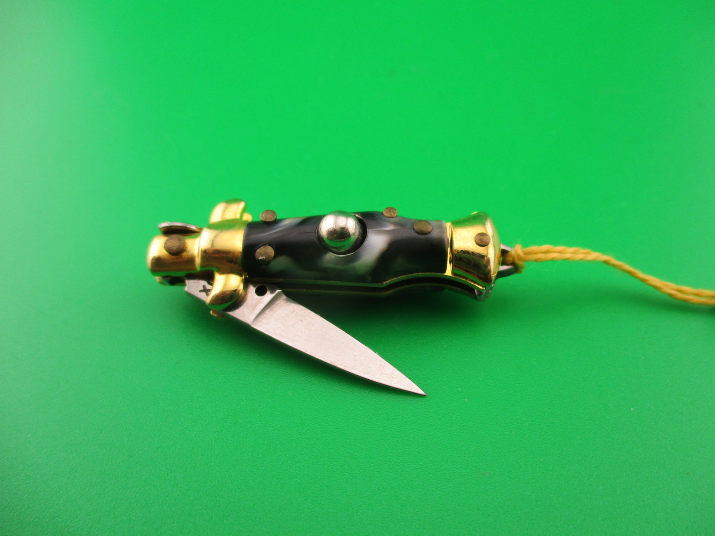 INOX 7cm Italian Mini Picklock Gold 4 pin vintage automatic knife Yellow tassel