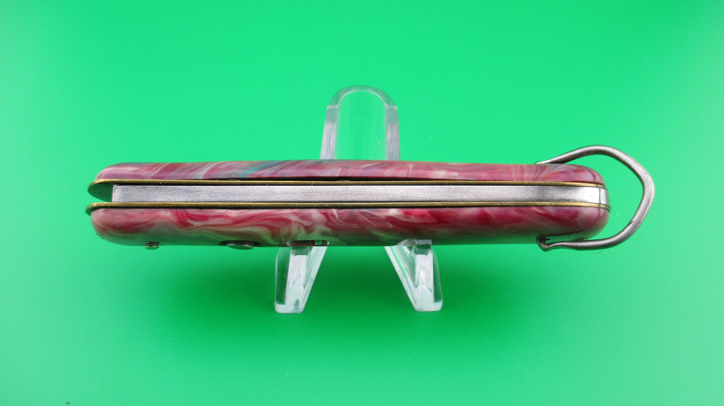 COLONIAL SHUR-SNAP Fatjack Red, white & green swirl vintage 1950s switchblade knife