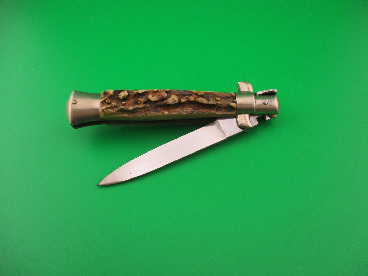 Sterile 20cm Italian transitional Stiletto Stag 1970s vintage automatic knife