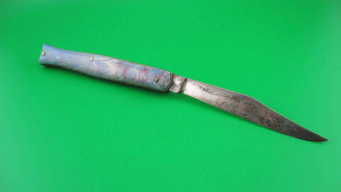 Edgemaster Fishtail Blue White Red swirl 1950s vintage switchblade