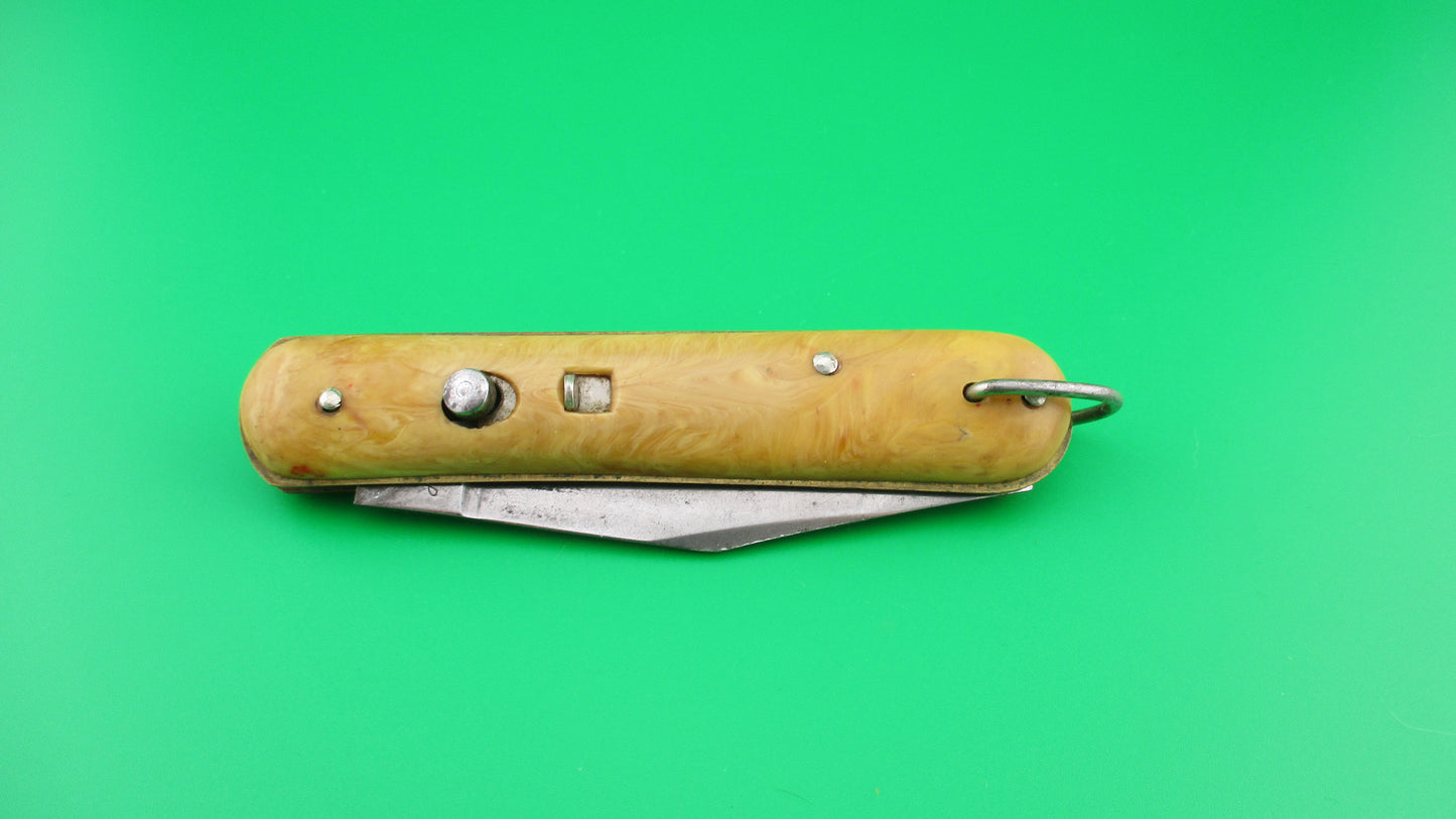 COLONIAL SHUR-SNAP Fatjack Tan swirl vintage switchblade knife