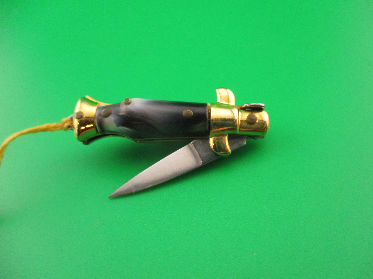 INOX 7cm Italian Mini Picklock Gold 4 pin vintage automatic knife Yellow tassel