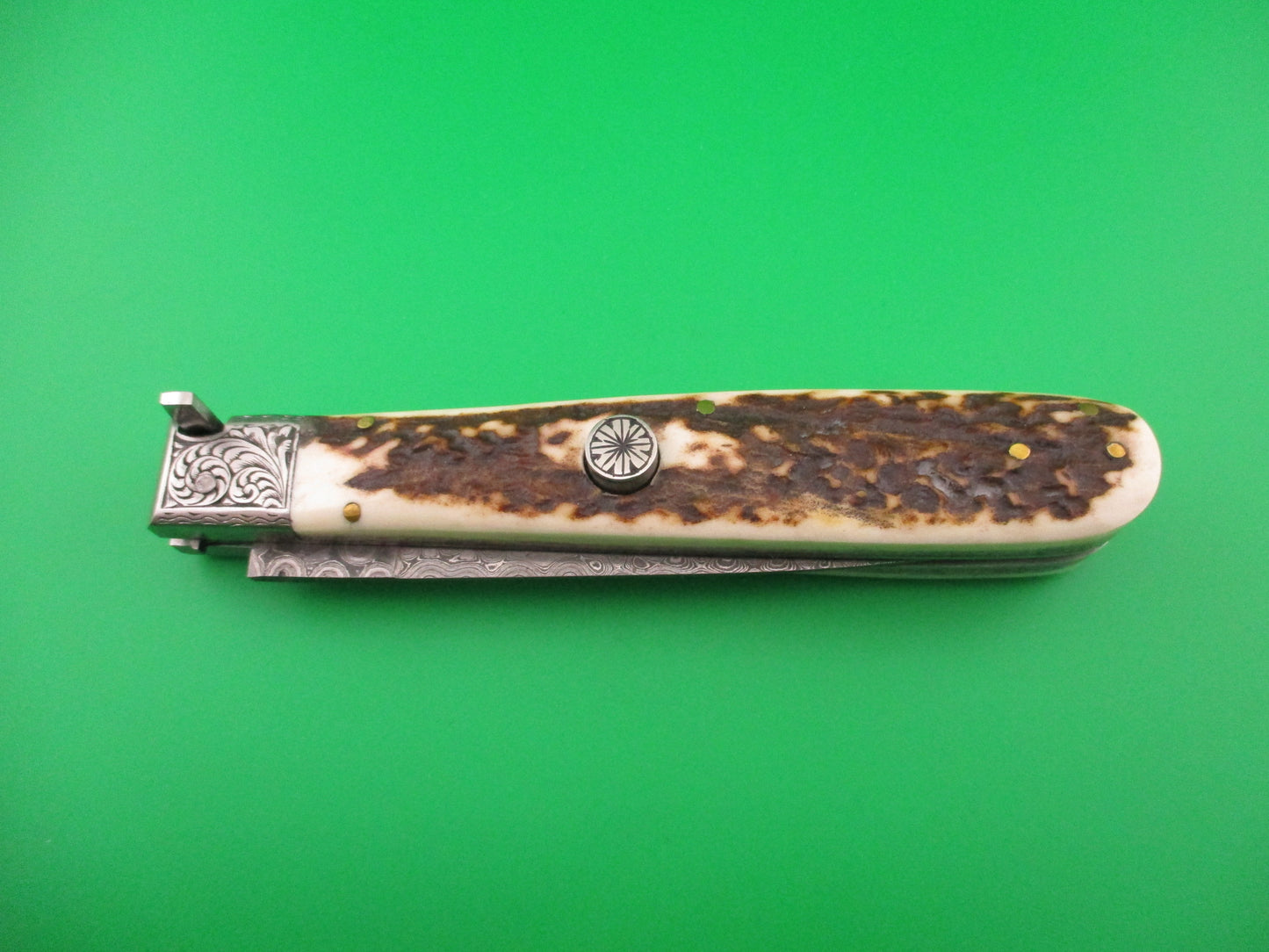 Custom 28cm Hand Made Damascus & Stag Picklock automatic knife