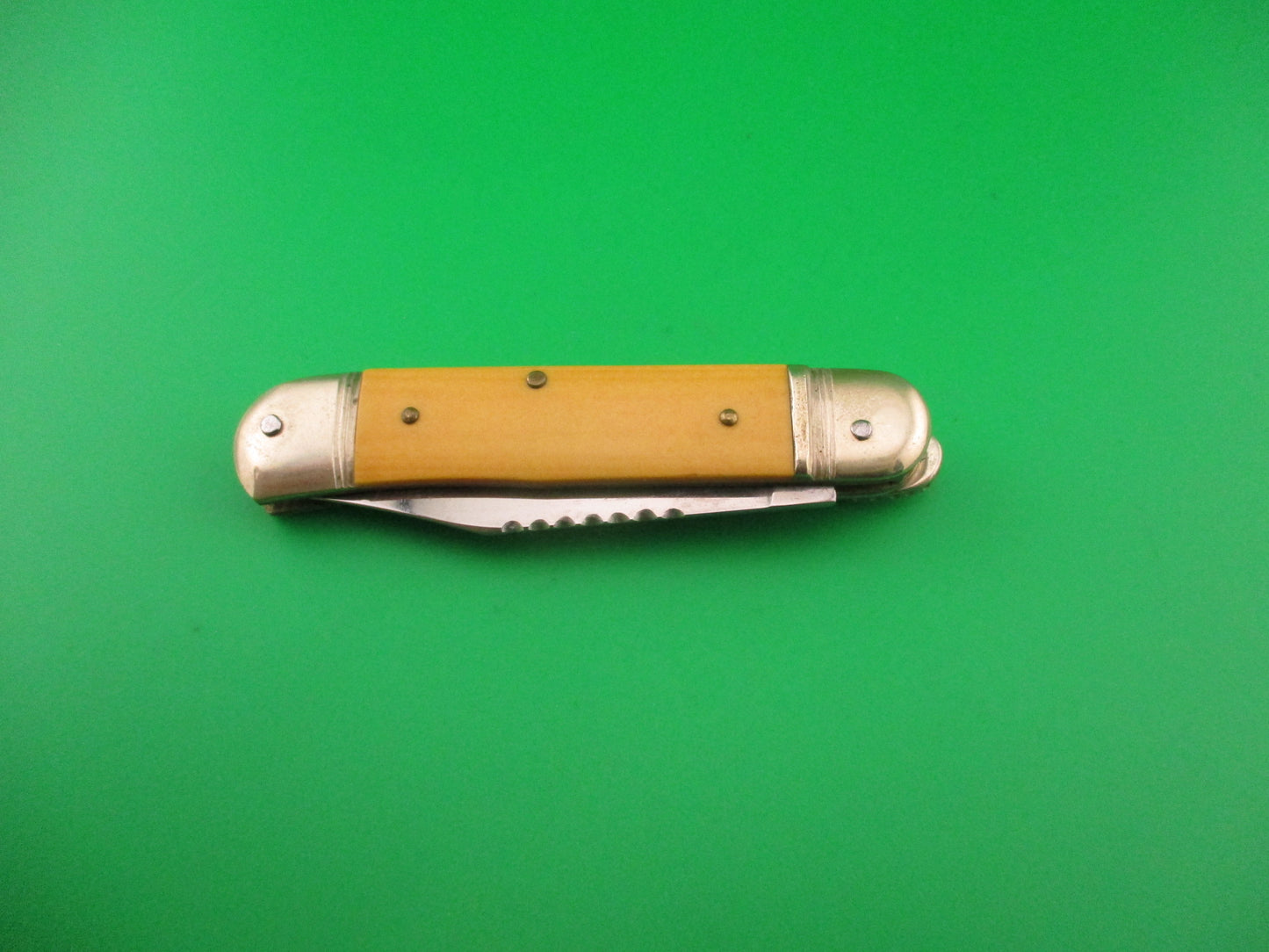 Hubertus 8cm West German Liliput Lever Yellow Micarta File work automatic knife