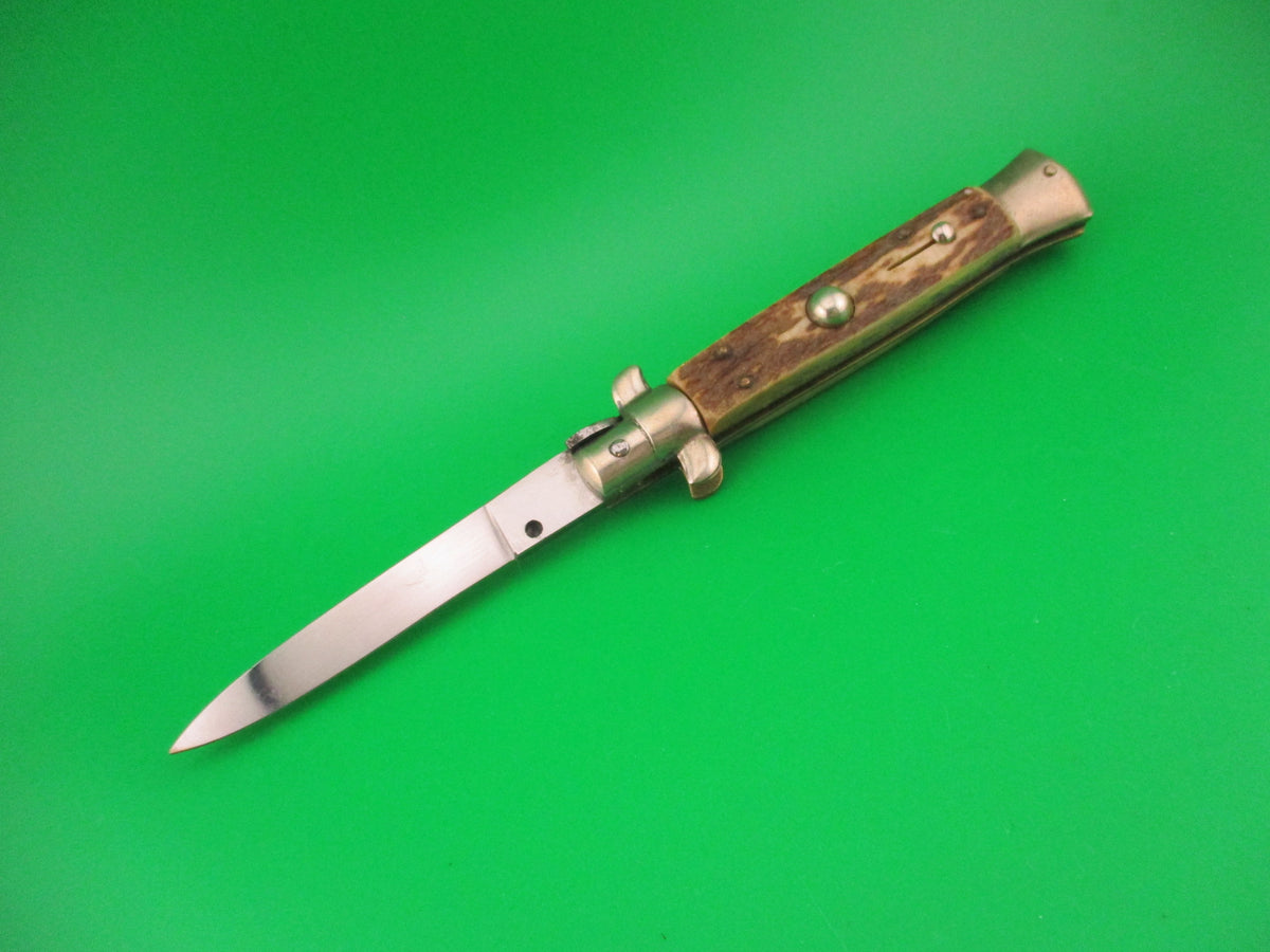 Sterile 20cm Italian transitional Stiletto Stag 1970s vintage automatic knife