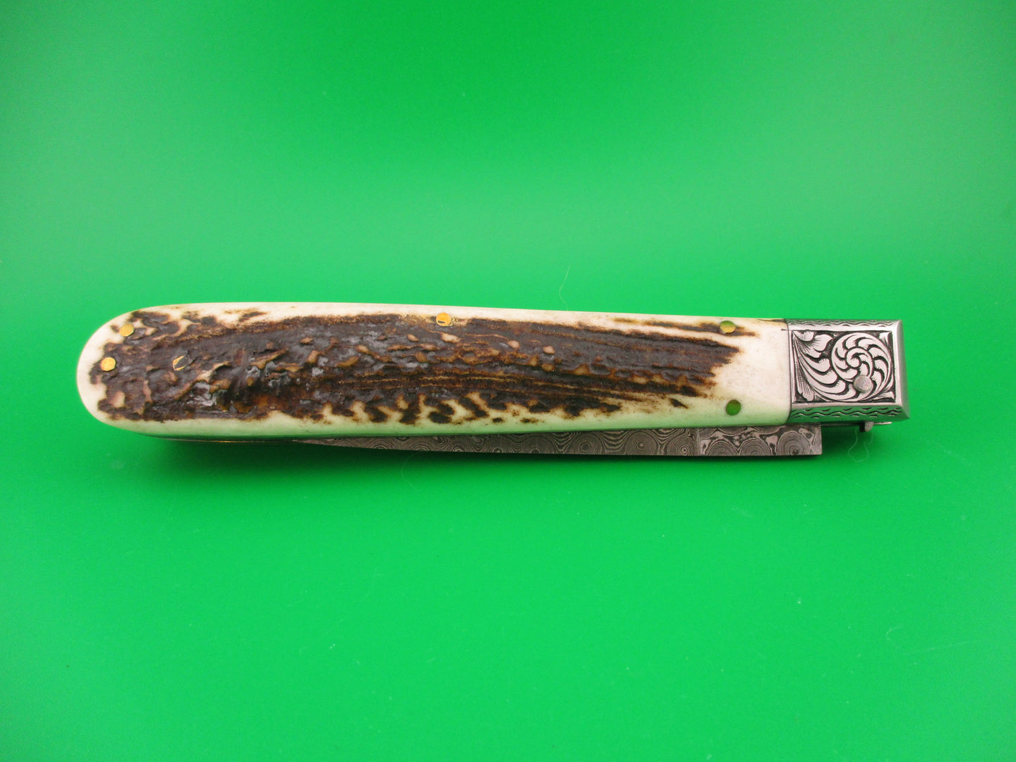Custom 28cm Hand Made Damascus & Stag Picklock automatic knife