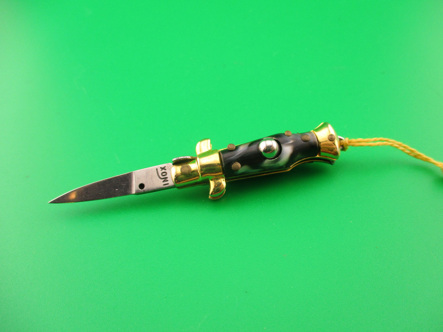 INOX 7cm Italian Mini Picklock Gold 4 pin vintage automatic knife Yellow tassel