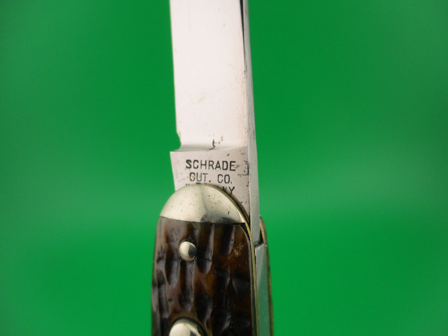 SCHRADE CUT CO Early Large Double 7503 Bone tip bolster antique automatic knife