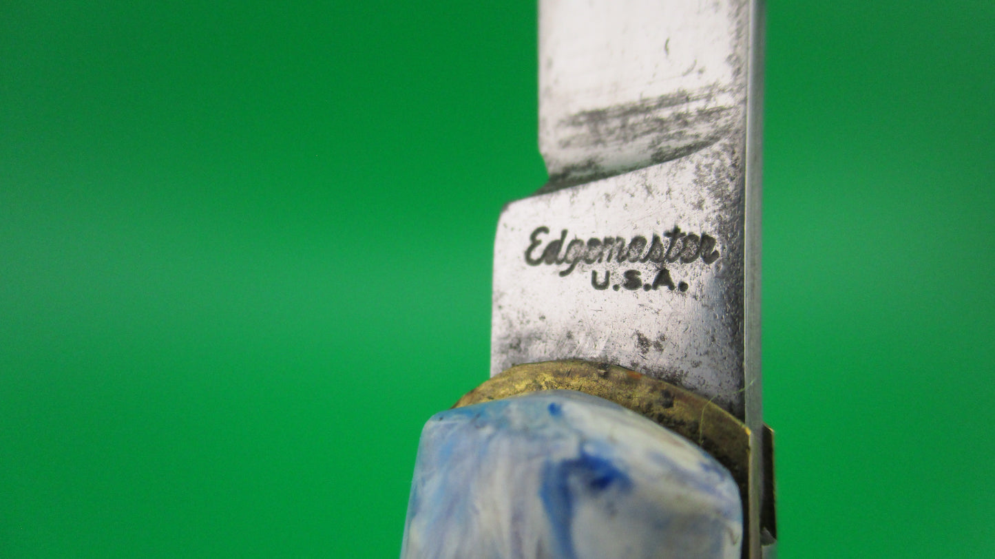 Edgemaster Fishtail Blue White Red swirl 1950s vintage switchblade