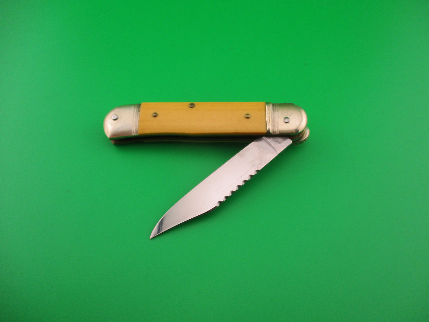 Hubertus 8cm West German Liliput Lever Yellow Micarta File work automatic knife