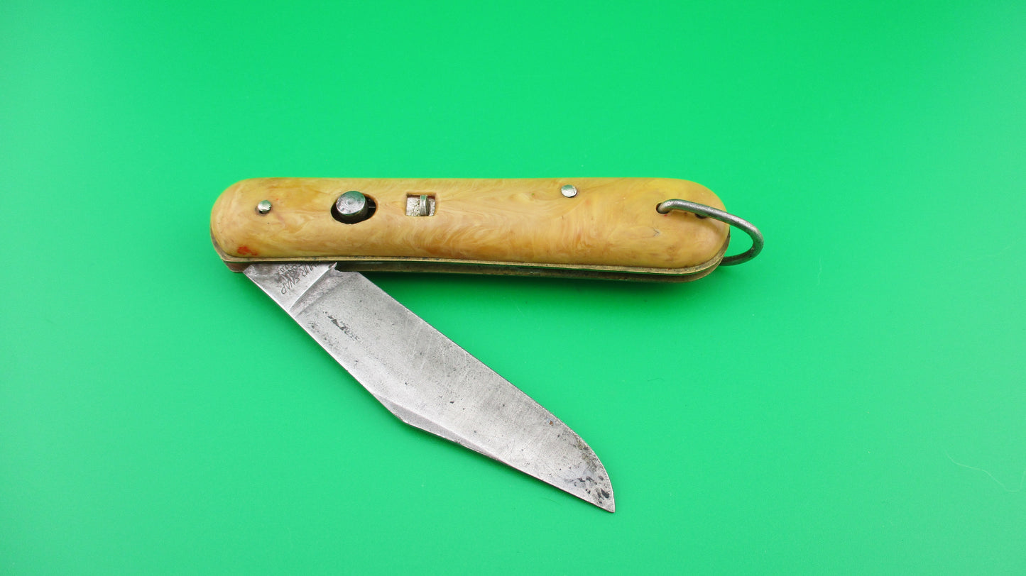 COLONIAL SHUR-SNAP Fatjack Tan swirl vintage switchblade knife